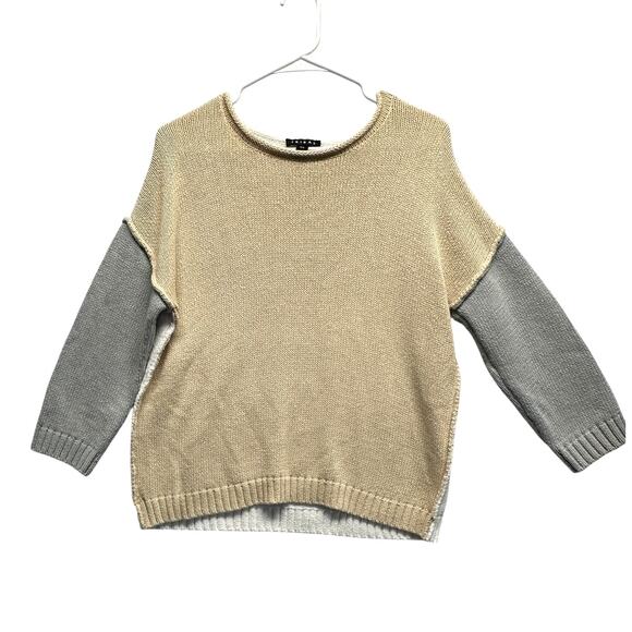 Tribal Women Colorblock Sweater Cream Grey Petite Small Resort Beach Oversized - Picture 1 of 8